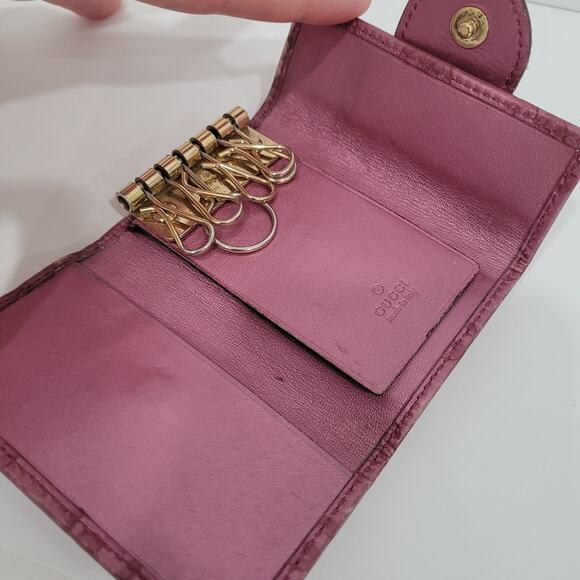 Gucci Heart Logo Key Holder Wallet Case Leather Small Purple Metallic Charm - Picture 3 of 12